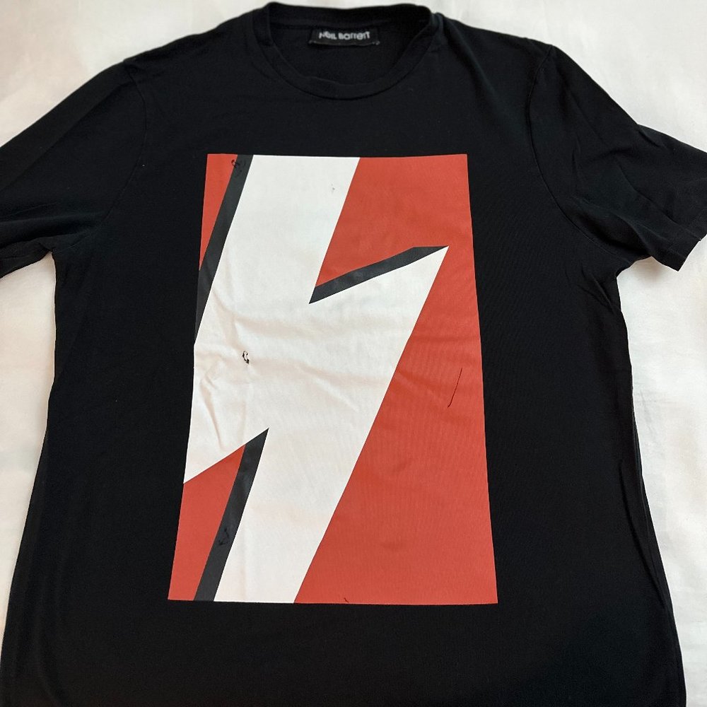 Neil Barrett Men's Black & Orange Lightning Stretchy Tshirt